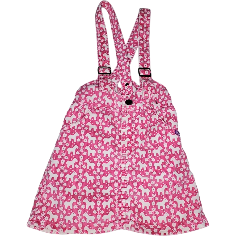 Vintage OshKosh Overall Skirt Jumper Dress Corduroy Pink|White Pony Girls Size 4